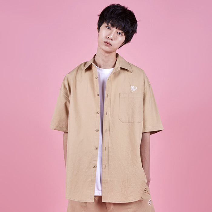 VARZAR(バザール) Heart Logo Set Up Over Fit Half Work Shirts (2color)