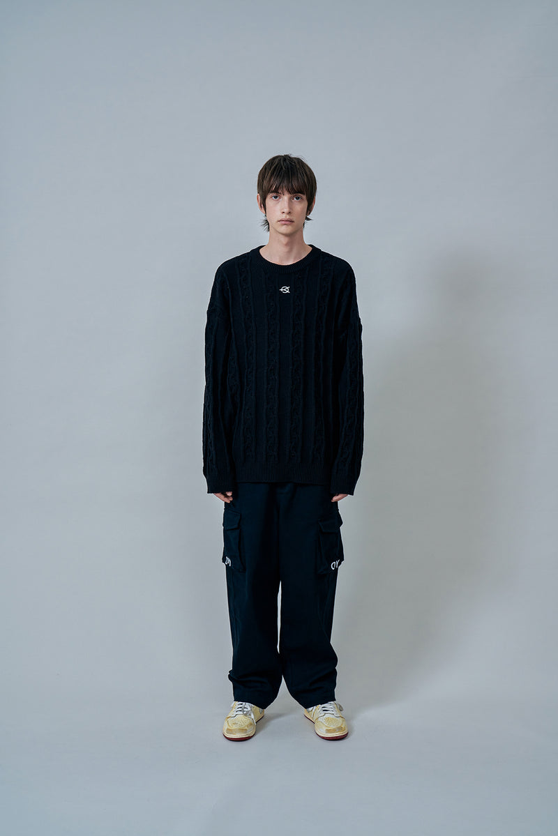 オーワイ(OY) LOGO CABLE KNIT-BLACK
