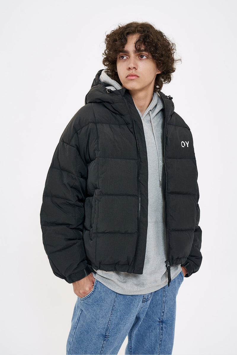 オーワイ(OY) SQUARE BLOCK HOODIE DOWN JUMPER-BLACK