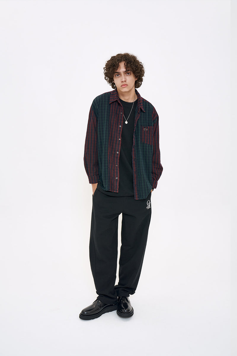 オーワイ(OY) PIGMENT MIX CHECK SHIRTS-DARK GREEN/RED