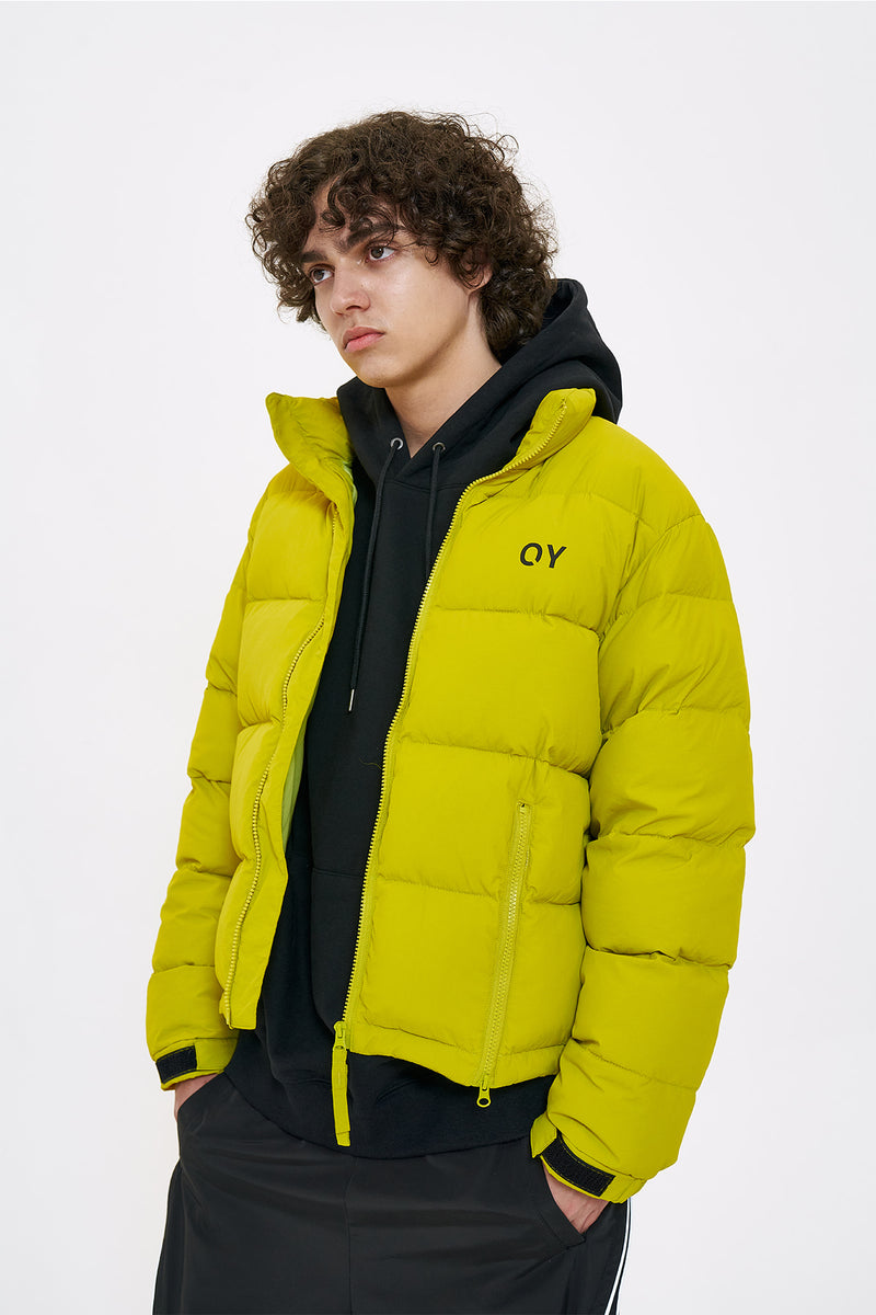 オーワイ(OY) SIDE ZIPPER LOGO DOWN JUMPER-NEON GREEN
