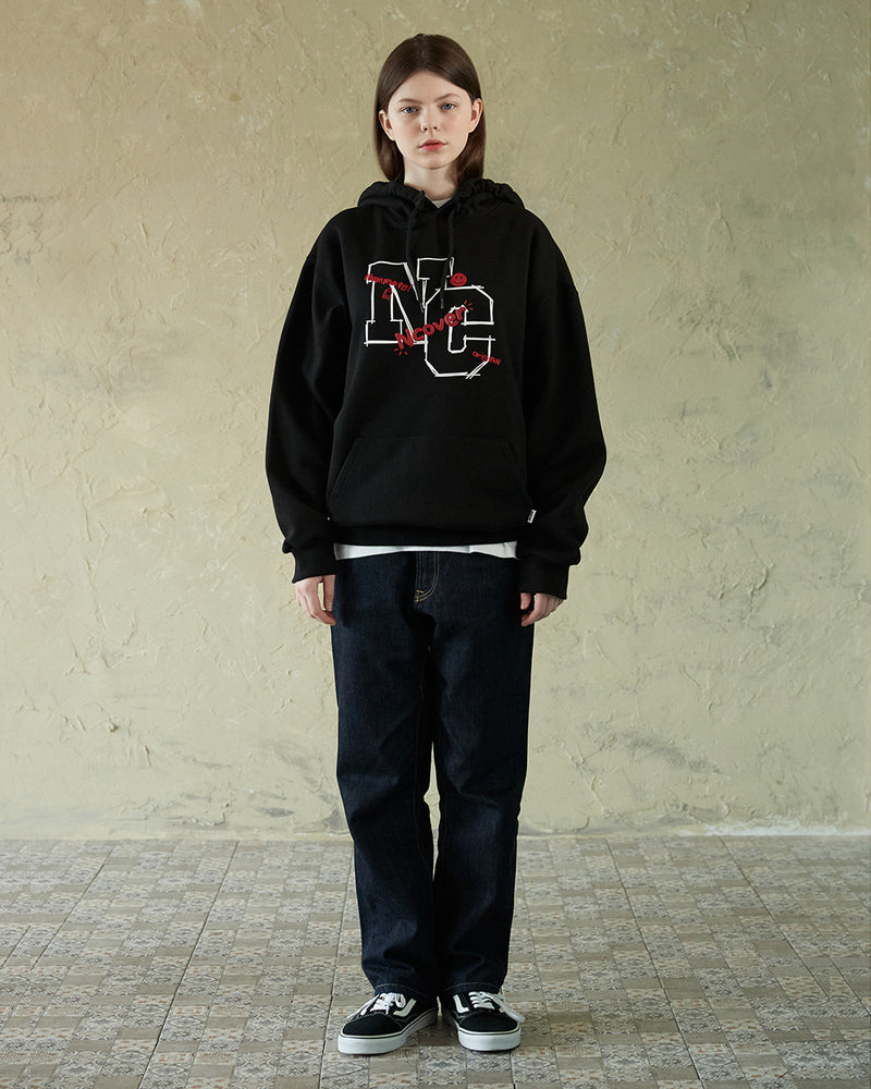 NCOVER（エンカバー）NC LINE LOGO POINT HOODIE-BLACK