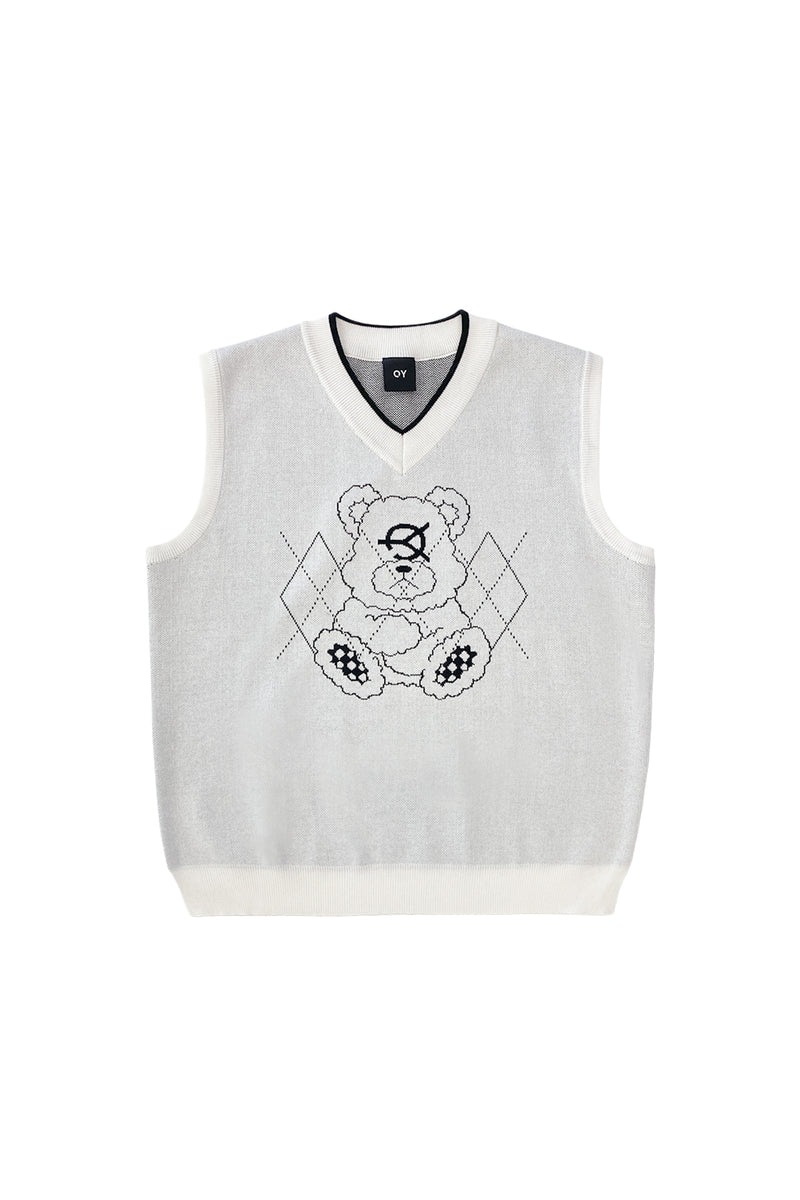 オーワイ(OY) ARGYLE STITCH ODOLLY KNIT VEST-WHITE