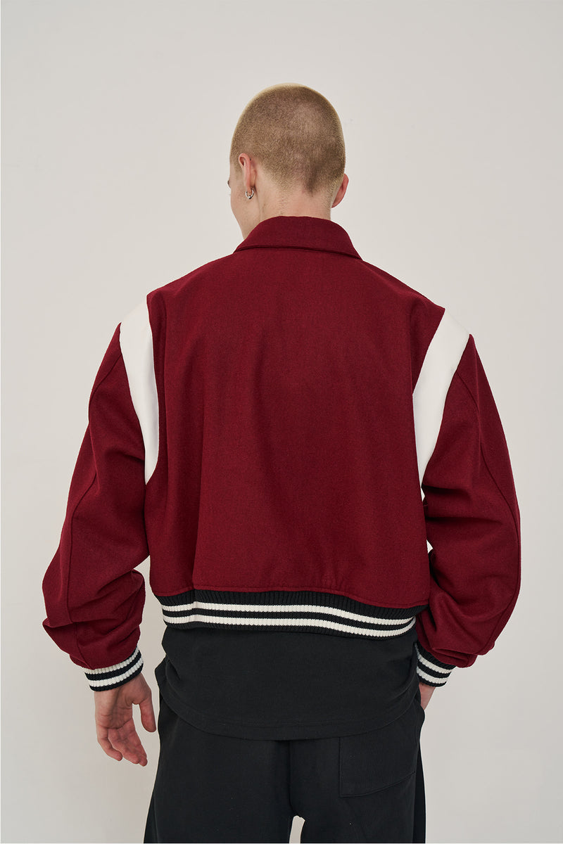 オーワイ(OY) METAL LOGO VARSITY JACKET-BURGUNDY