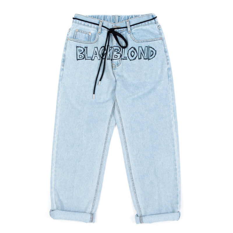 ブラックブロンド(BLACKBLOND) BBD Border Graffiti Smile Logo Denim Pants (Light Blue)