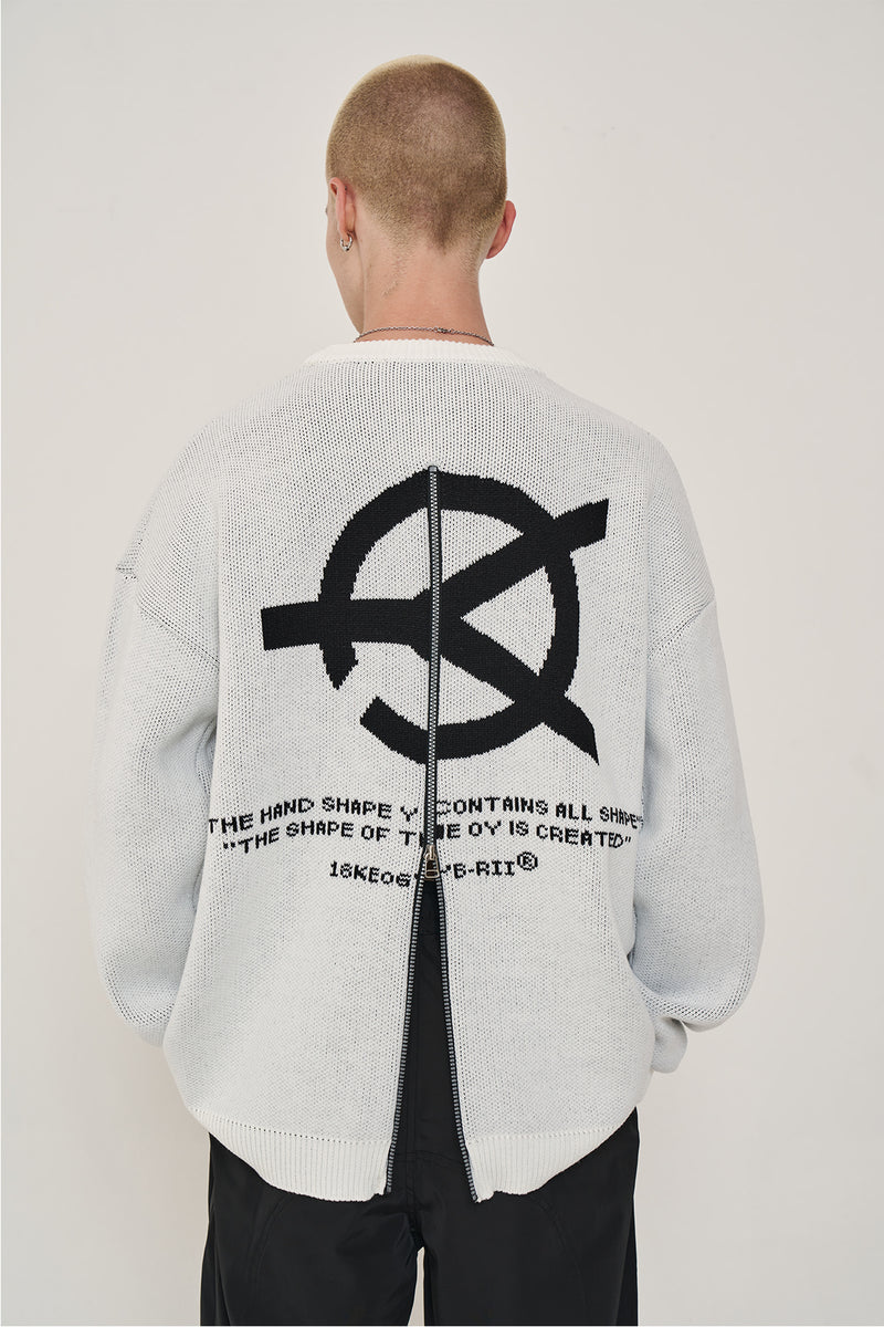 オーワイ(OY) BACK LOGO ZIPPER KNIT-WHITE