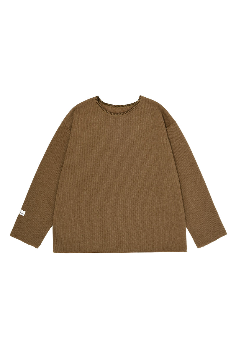 MYDEEPBLUEMEMORIES(マイディープブルーメモリーズ)      STITCH BALANCE KNIT t-shirts in Brown