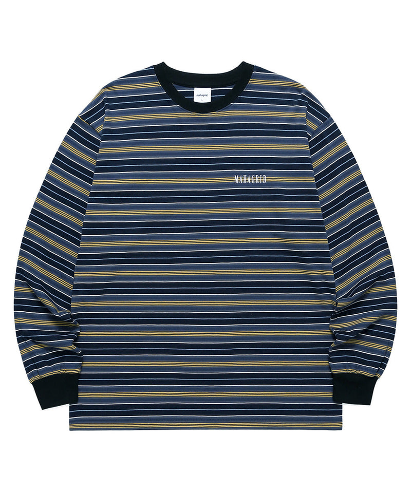 mahagrid (マハグリッド) SERIF LOGO STRIPED LS TEE [NAVY]