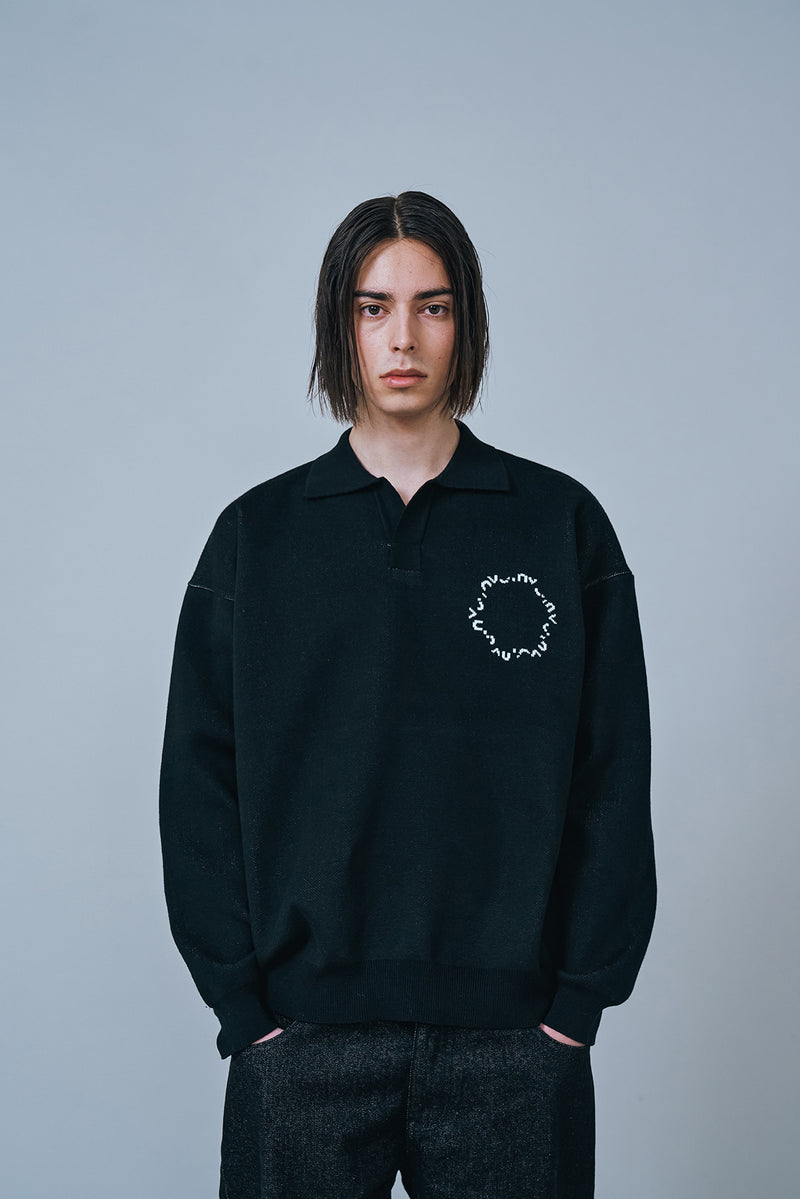 オーワイ(OY) ROUND LOGO COLLAR KNIT-BLACK
