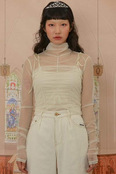 オクトーバーサード(Oct.3)Mesh Shirring Layered Set [Cream]