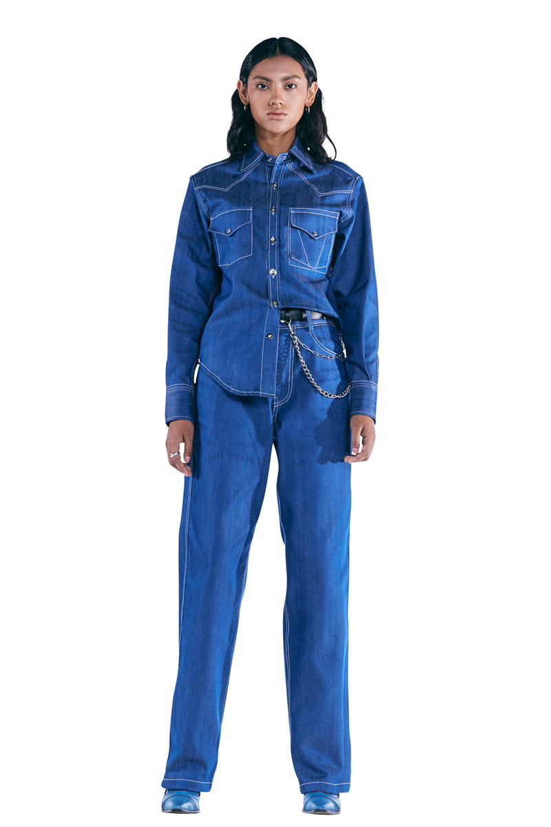 レイブレス(LABELESS) JEWELED DENIM SHIRT