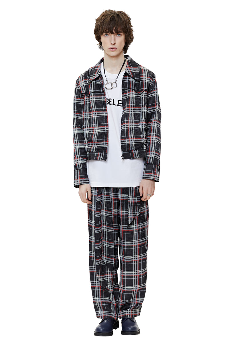 レイブレス(LABELESS) BLACK PAJAMAS CHECK TROUSERS