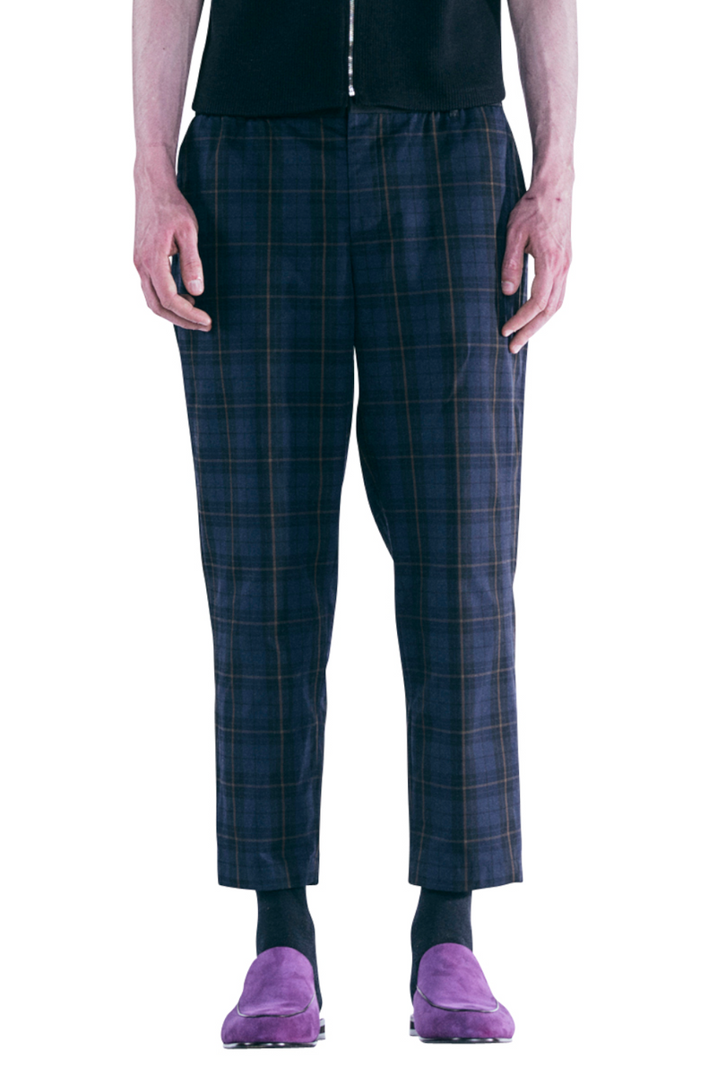 レイブレス(LABELESS) NAVY CHECK REVERSIBLE TAPERED PANTS
