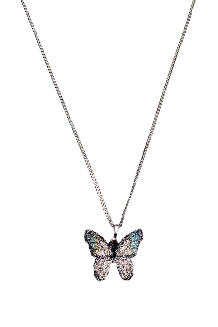 BLACKPURPLE (ブラックパープル)  SILVERGREY BUTTERFlY LONG DROP NECKLACE