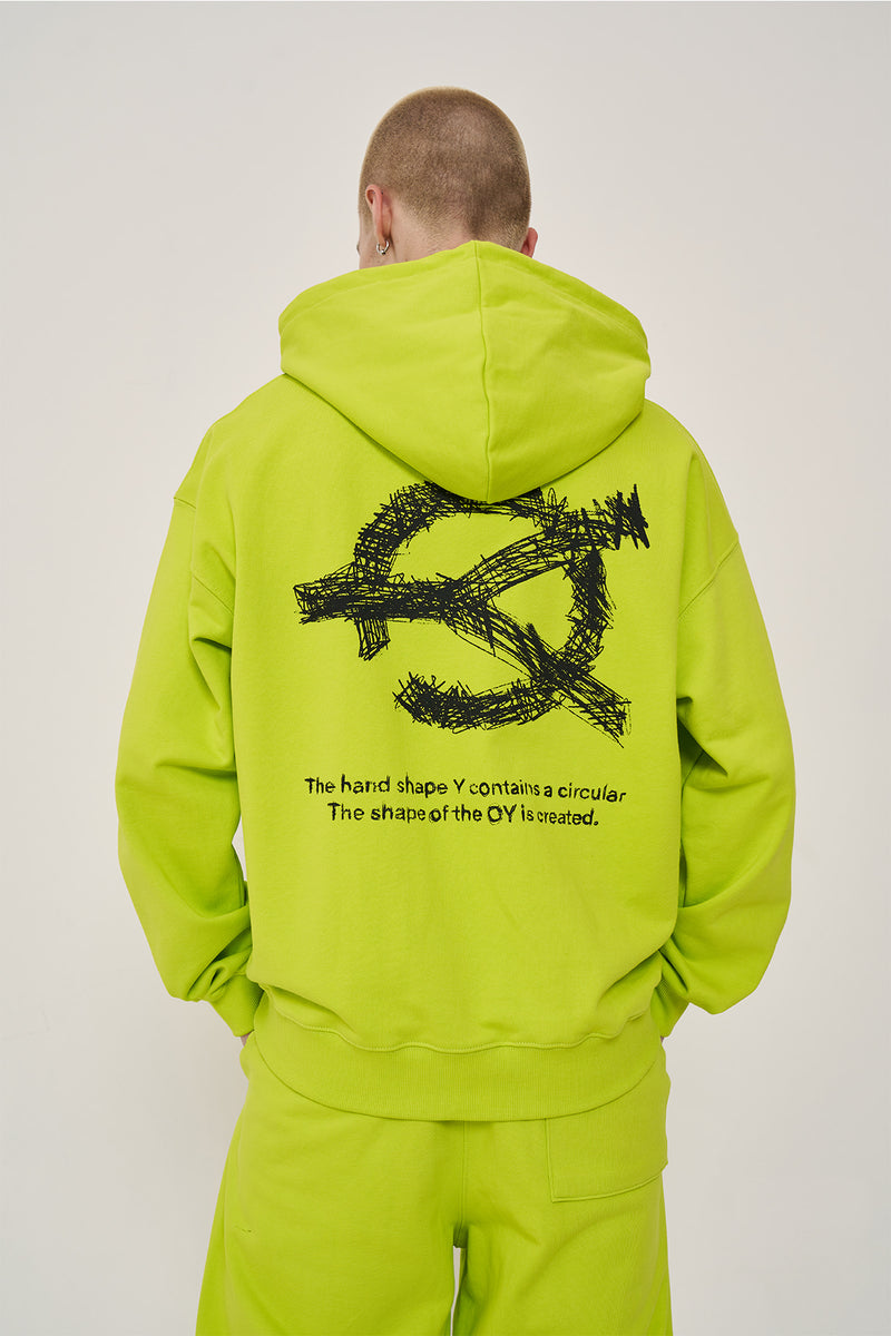 オーワイ(OY) SKETCH LOGO HOODIE-NEON GREEN