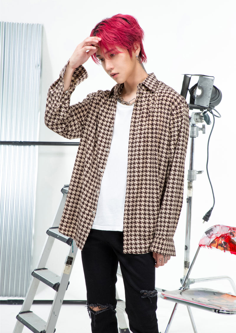 SINCITY (シンシティ) Hounds tooth shirt Brown