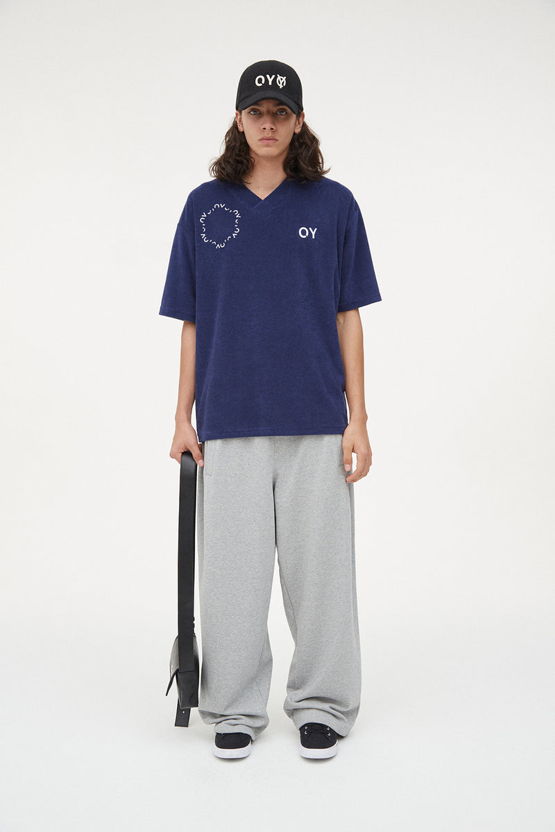 オーワイ(OY)  TERRY ROUND LOGO V NECK T-NAVY