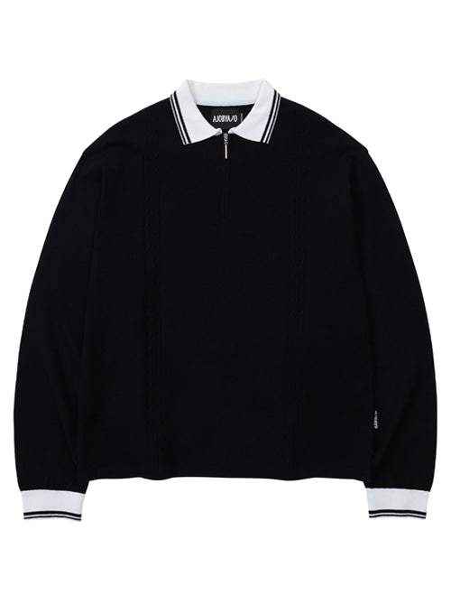 アジョバイアジョ(AJOBYAJO)          Cable Stitch Collar Zip Up [Black]
