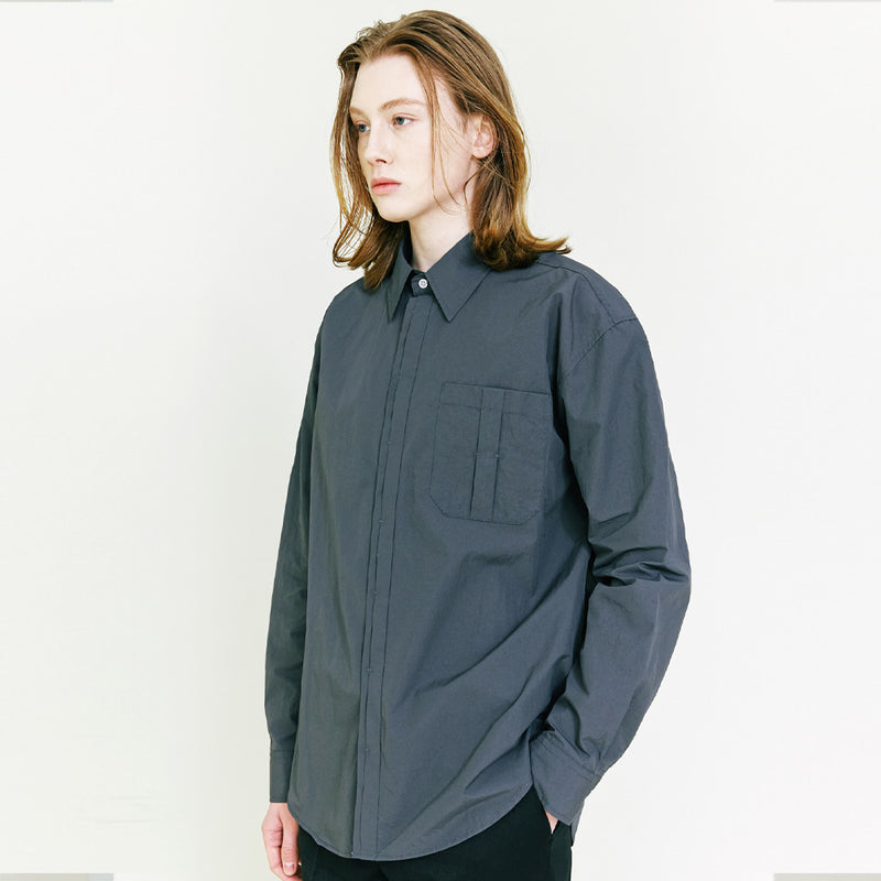 SSY(エスエスワイ) [Organic Cotton] half hidden Bar tag Shirt charcoal