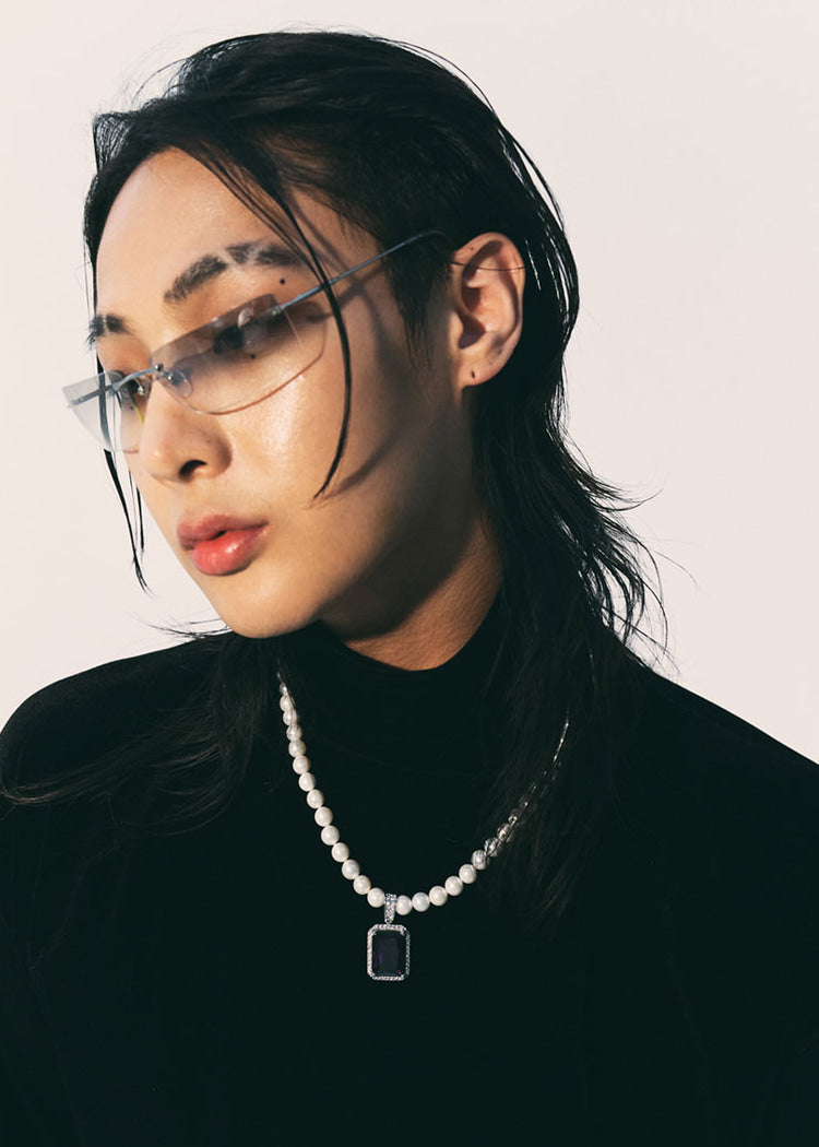 BLACKPURPLE (ブラックパープル) Larissa Square Cubic Pearl Necklace