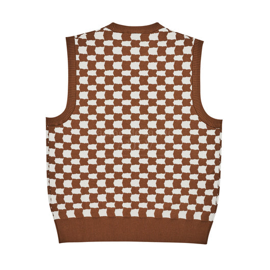 アクメドラビ(acme' de la vie) CHECKER BOARD KNIT VEST BROWN
