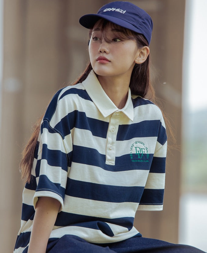 デイライフ(Daylife) Striped Rugby T-Shirt (Navy)