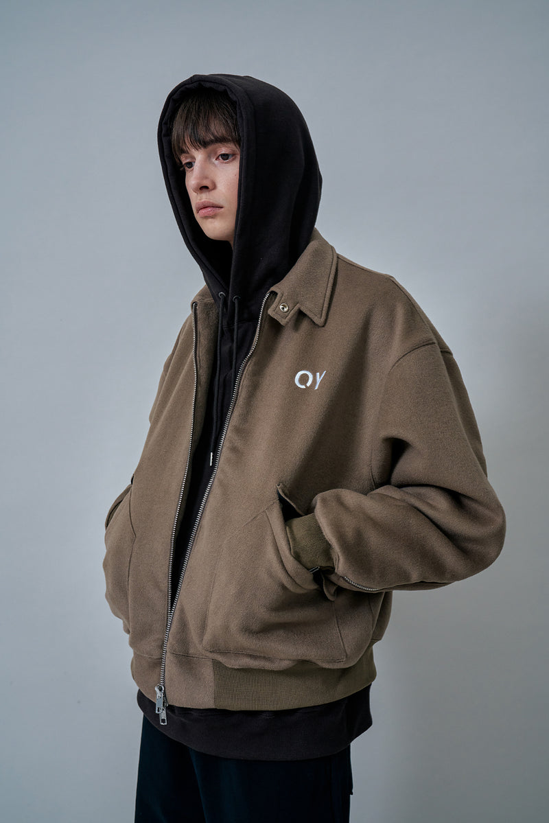 オーワイ(OY) BACK ZIPPER WOOL BOMBER JACKET-KHAKI BROWN