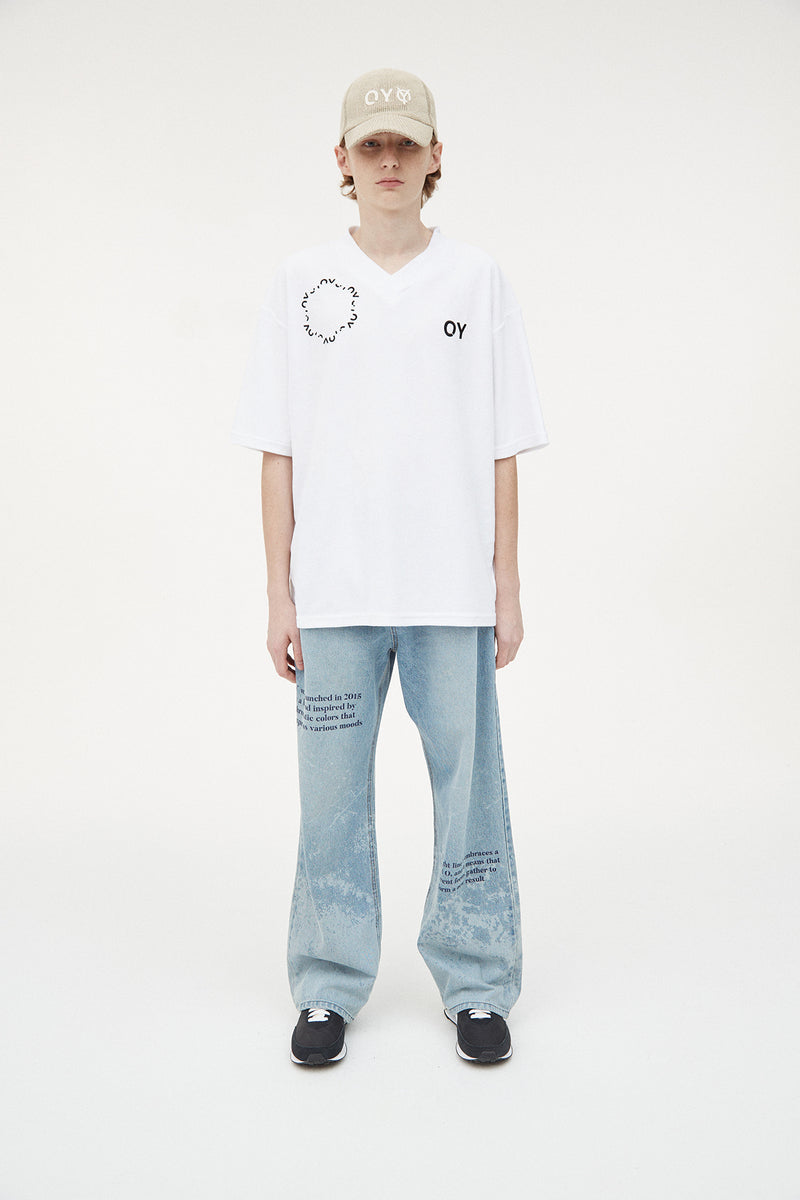 オーワイ(OY) TERRY ROUND LOGO V NECK T-WHITE