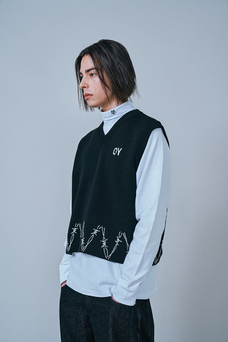 オーワイ(OY) CHAIN LOGO KNIT VEST-BLACK