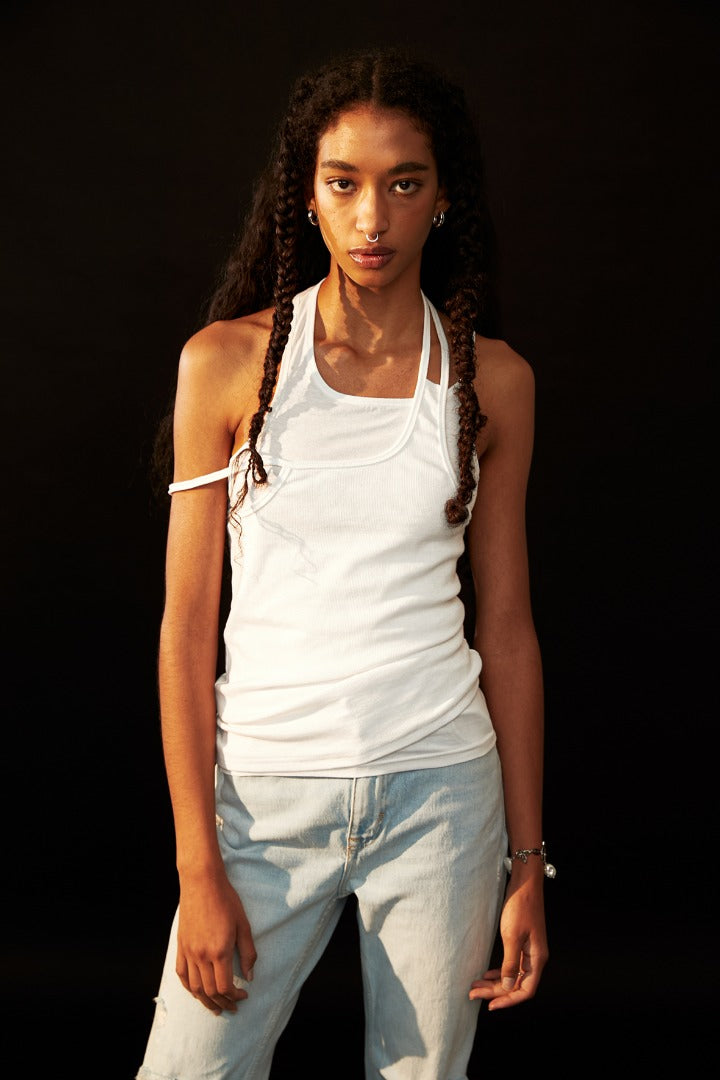 nache(ナチェ) LAYERED COTTON SLEEVELESS - WHITE