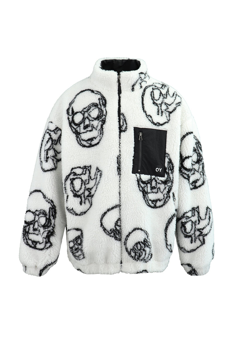 オーワイ(OY) SKULL LOGO FLEECE JACKET-WHITE
