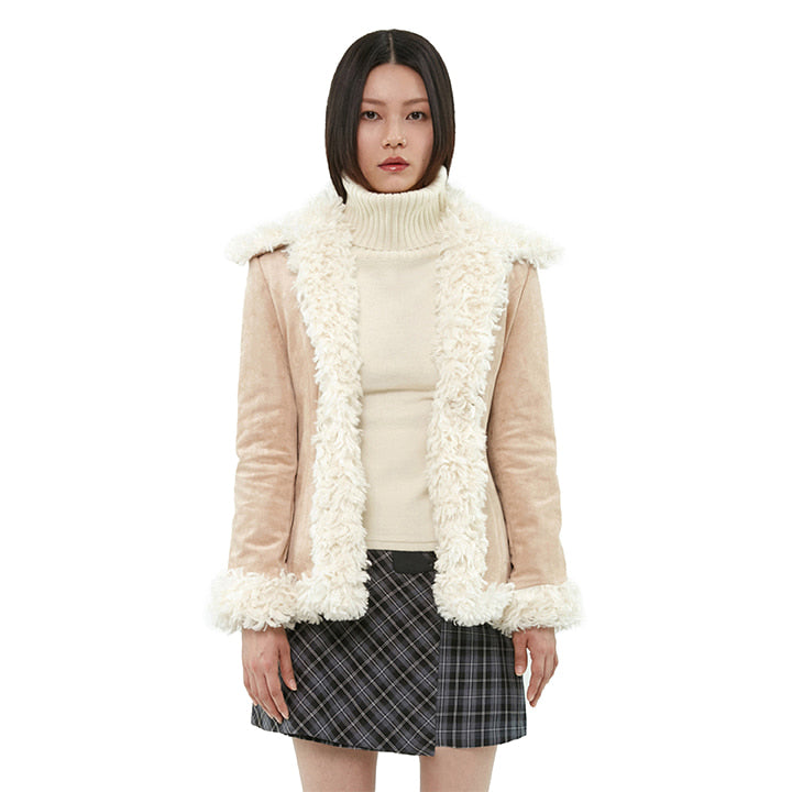 curetty (キュリティー) C FUR TRIMMING SUEDE JACKET_BROWN