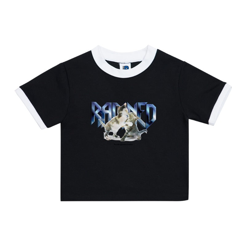 RADINEO (ラディネオ)　Cat and Punching Black Crop Top