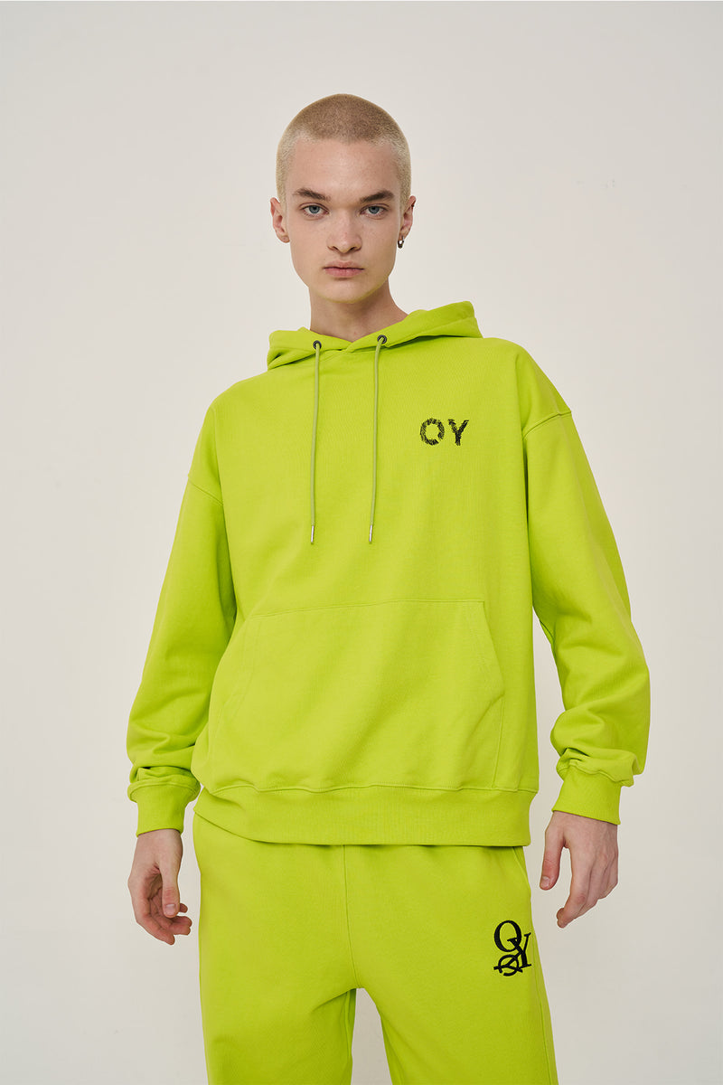 オーワイ(OY) SKETCH LOGO HOODIE-NEON GREEN