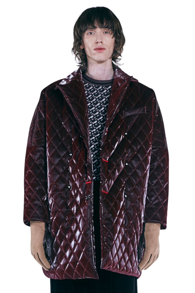 レイブレス(LABELESS) BURGUNDY DIAMOND PUFFED QUILTING JUMPER