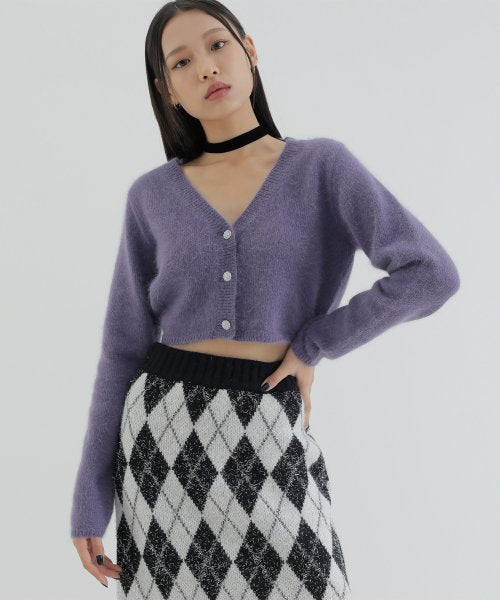 curetty (キュリティー)  C ANGORA LOGO EMBROIDERY KNIT CARDIGAN_VIOLET