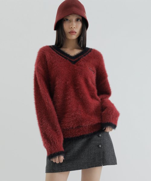 curetty (キュリティー)  C LINE DETAIL LOGO KNIT TOP_RED