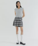 curetty (キュリティー) C METAL LOGO CHECKED PLEATS SKIRT_WHITE