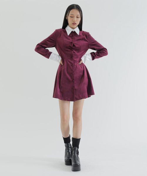 curetty (キュリティー)   C CONTRAST COLOR SHIRT DRESS_BURGUNDY