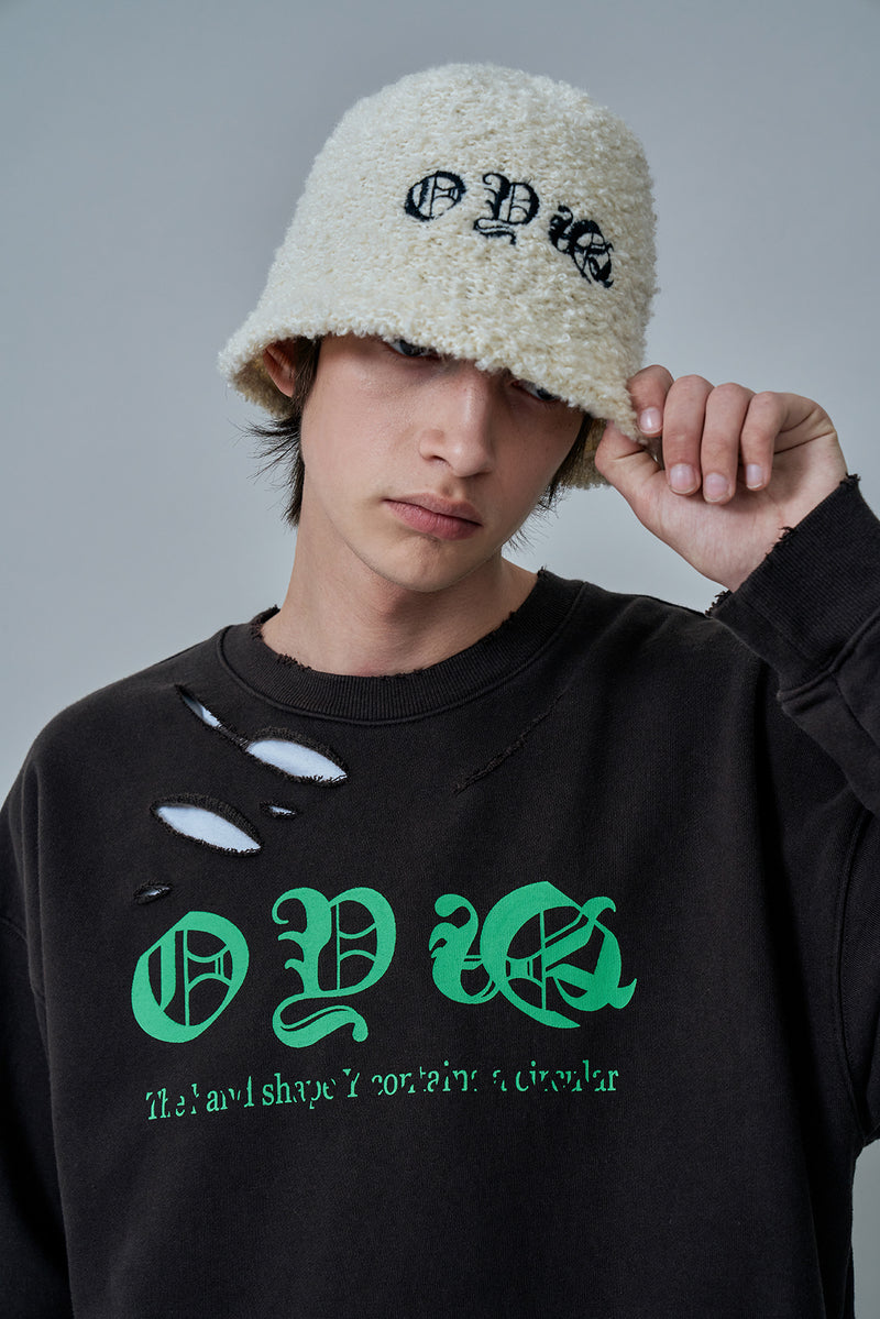オーワイ(OY) DEVIL LOGO BOUCLE BUCKET HAT-IVORY