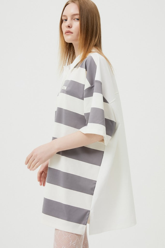 イーエスシースタジオ(ESC STUDIO)  stripe short sleeve polor shirt (grey)