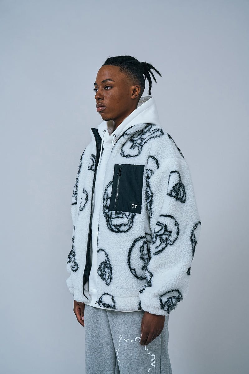 オーワイ(OY) SKULL LOGO FLEECE JACKET-WHITE