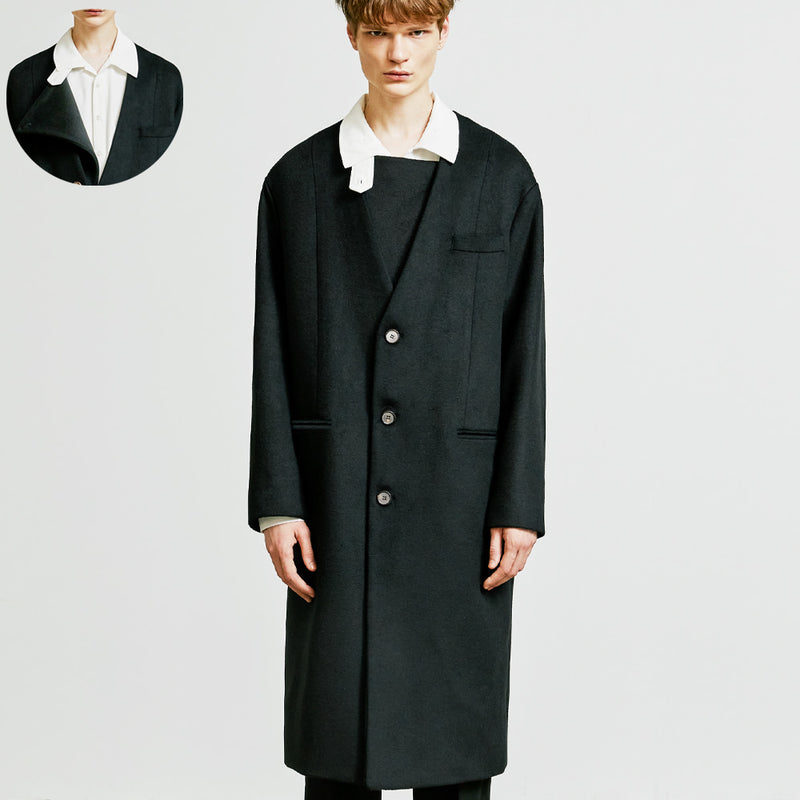 SSY(エスエスワイ)  collarless front cover coat black