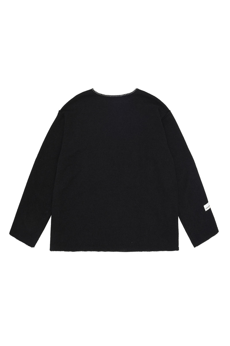 MYDEEPBLUEMEMORIES(マイディープブルーメモリーズ)      STITCH BALANCE KNIT t-shirts in BLACK