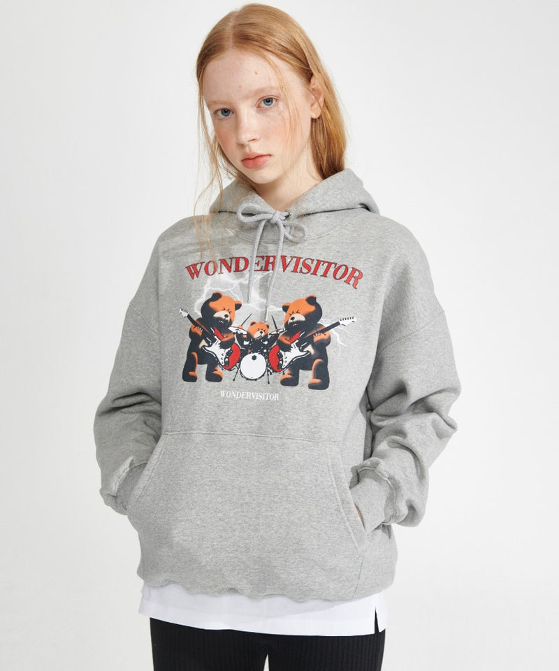 ワンダービジター(WONDER VISITOR)  Bear Metal Hoodie [Melange grey]