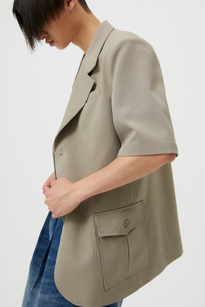 イーエスシースタジオ(ESC STUDIO) oversize short sleeve blazer (khakibeige)