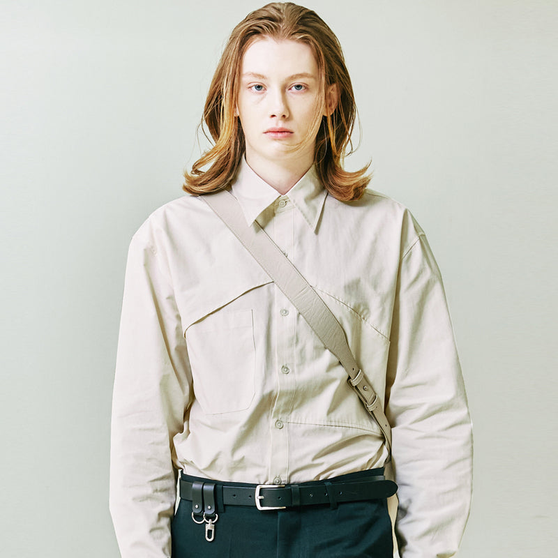 SSY(エスエスワイ) Oblique Cover Loose Fit Cotton Shirt cream