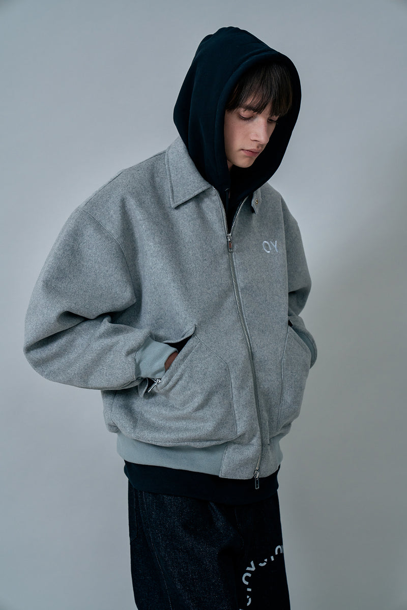 オーワイ(OY) BACK ZIPPER WOOL BOMBER JACKET-GREY