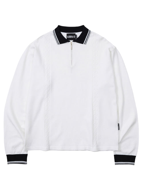 アジョバイアジョ(AJOBYAJO)          Cable Stitch Collar Zip Up [White]