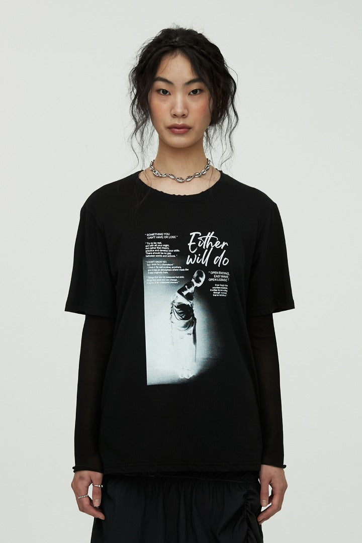 nache(ナチェ) DAMAGE HALF TONE T-SHIRT (UNISEX) - BLACK